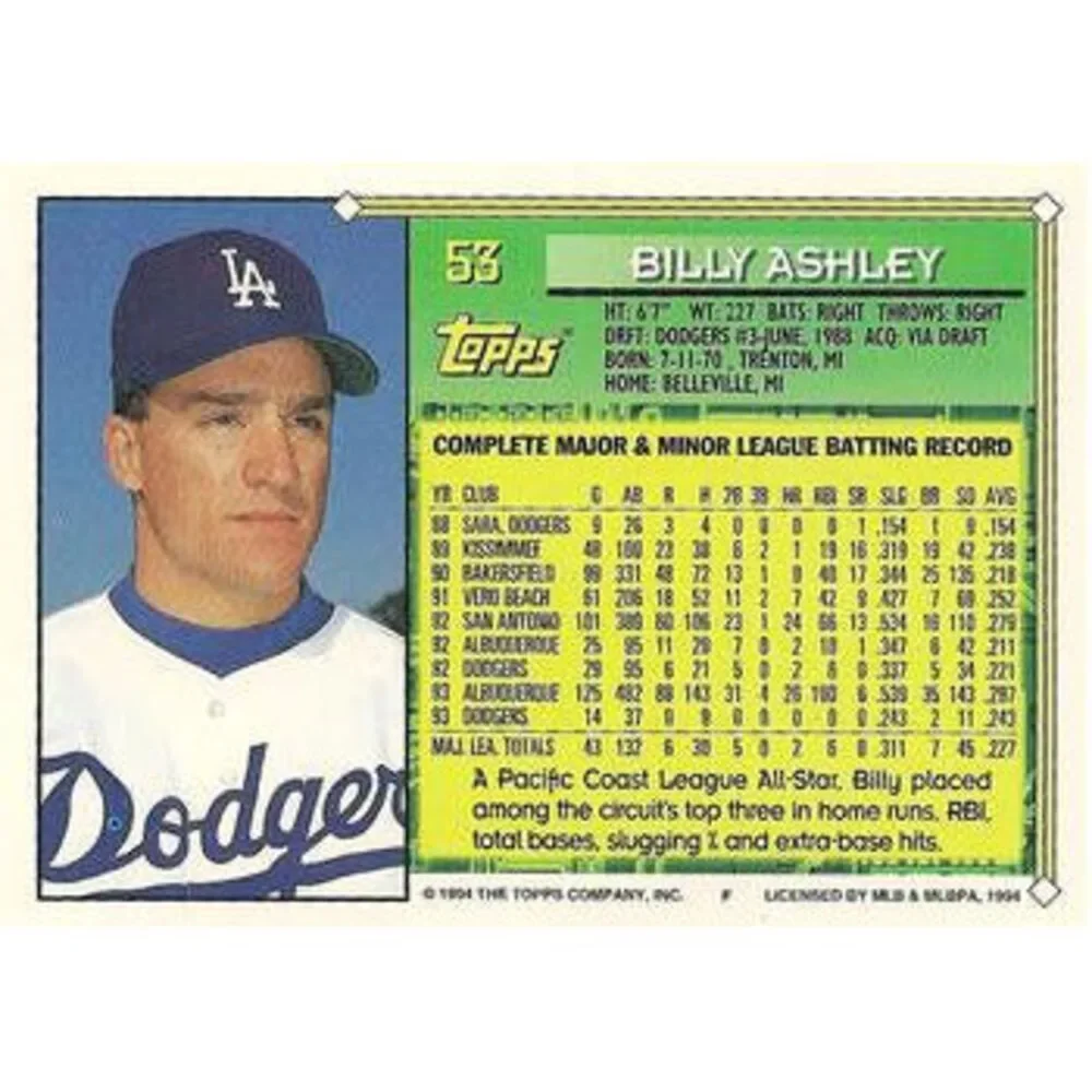 1994 Topps Billy Ashley FS # 53 Los Angeles Dodgers